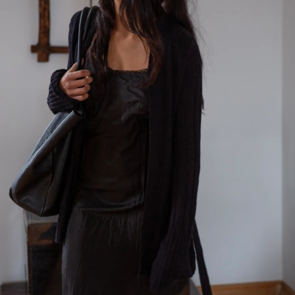 Erica Tanov Pima Cotton Lounge Cardigan in Black, Large
